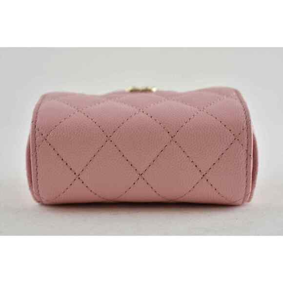 Chanel 22C Pink Caviar Mini Clutch With Chain Gold Card Shoulder Crossbody Bag - Picture 9 of 12